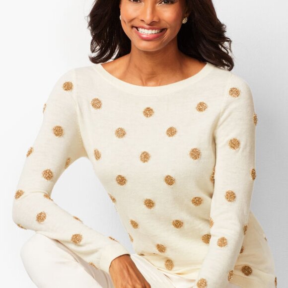 Talbots Silver Tinsel-Dot Bateau-Neck Sweater - size Petite Large - Picture 2 of 5